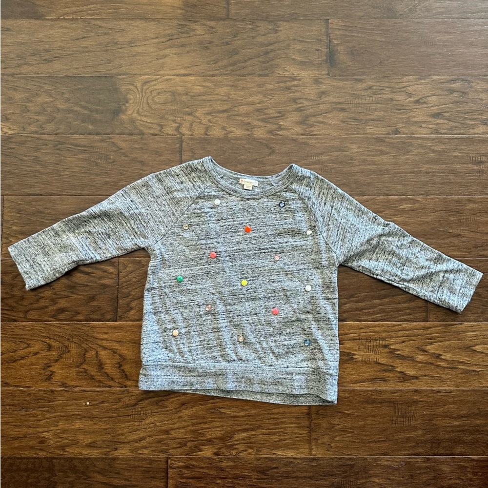 Girls J Crew Crewcuts Gray Rhinestone 3/4 Length Sleeve Top 10 - Picture 2 of 5